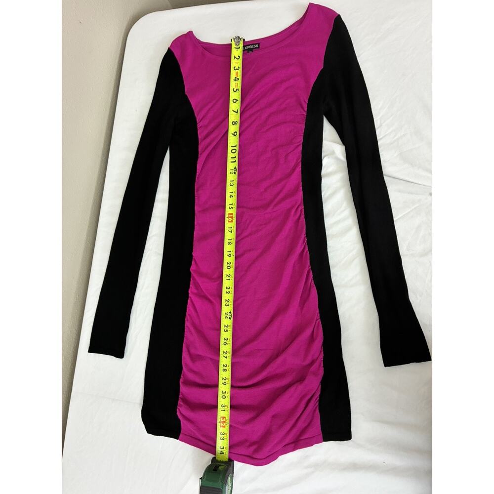 Express Women Size S/P Fuschia Black Long Sleeve Knee Sheath Dress - Picture 3 of 8